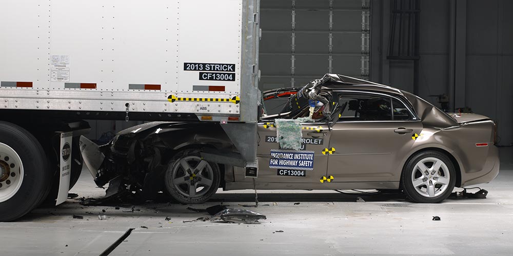 Rear impact guard semi truck underride accident test